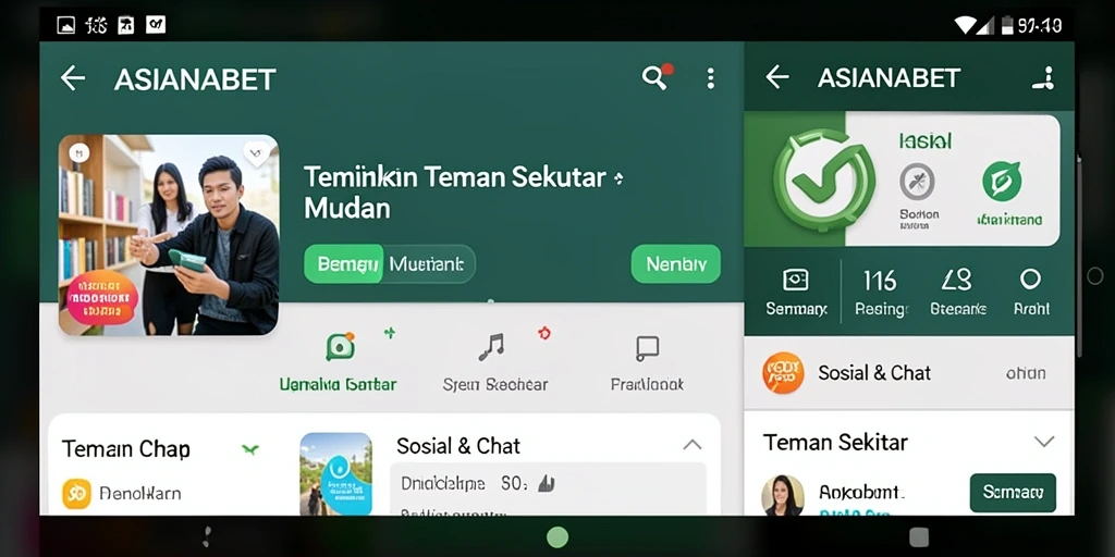 Antarmuka ASIANABET yang menarik dan fungsional untuk mencari teman sekitar.