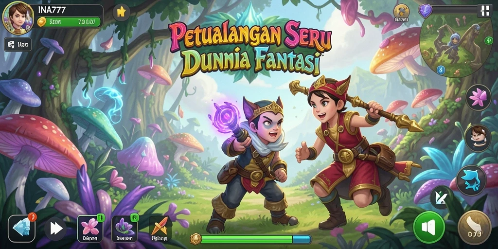 Tampilan antarmuka dan aksi seru dalam game Petualangan.