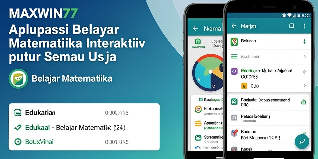 Screenshot aplikasi MAXWIN77 menampilkan antarmuka penuh warna untuk belajar matematika.