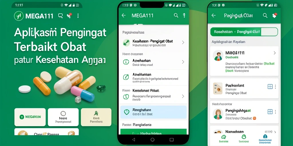 Tampilan antarmuka MEGA111 yang sederhana dan fungsional untuk pengingat obat.
