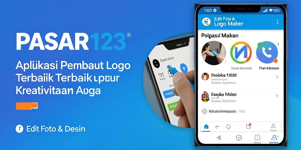 Antarmuka intuitif PASAR123 untuk membuat logo unik dan menarik.