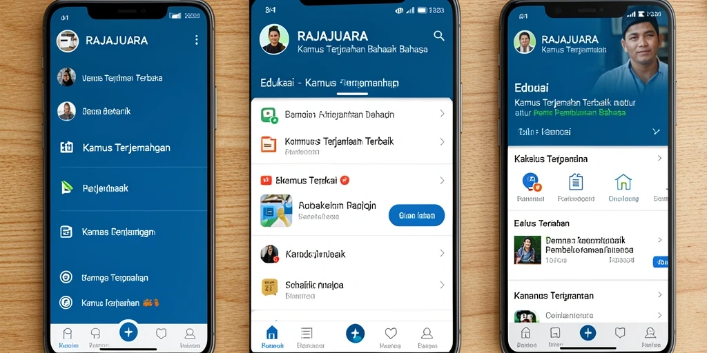 Antarmuka pengguna aplikasi Kamus Terjemahan RAJAJUARA yang ramah dan informatif.