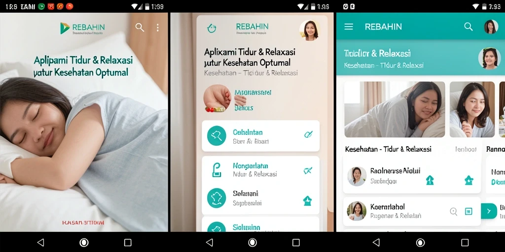 Tampilan antarmuka REBAHIN dengan fitur Tidur & Relaksasi yang menenangkan.