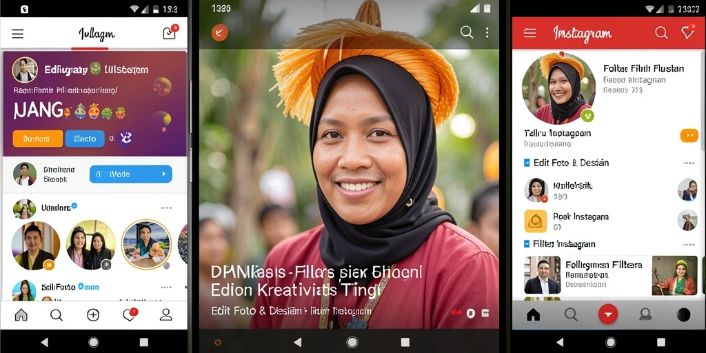 Tampilan antarmuka aplikasi UANG yang menghadirkan filter Instagram.