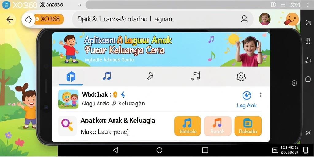 Tampilan antarmuka aplikasi lagu anak yang ceria dan menarik.